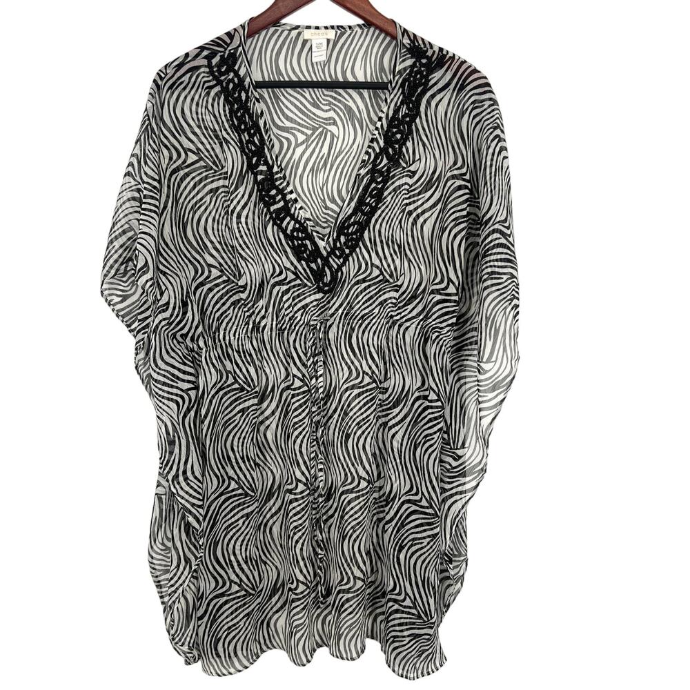 Chico's Womens Size Small Medium Beaded Swim Pool Cover Up Blouse Shirt Top